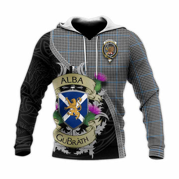 Gladstone (Gladstanes) Tartan Family Crest Knitted Hoodie Lion Rampant Royal Thistle Shield Celtic Inspired Unisex Knitted Pullover Hoodie - Tartan Vibes Clothing