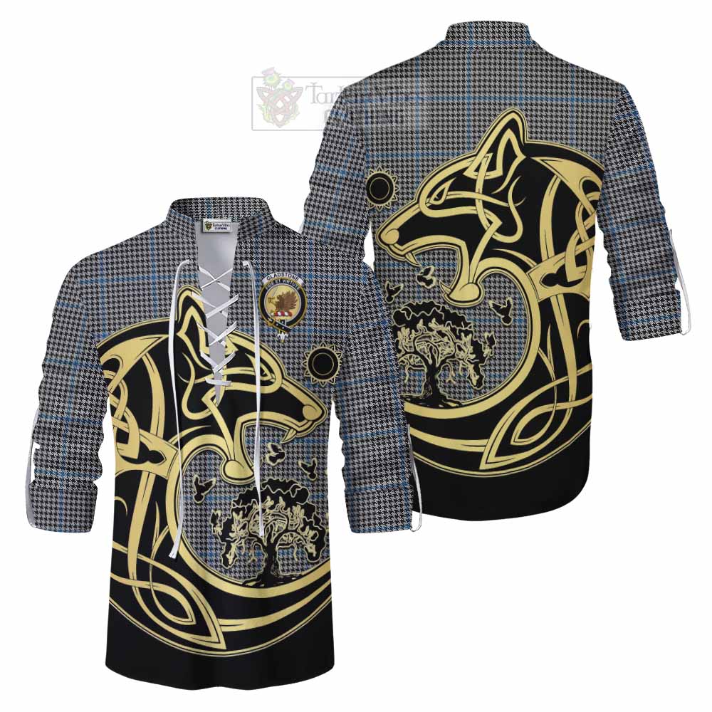 Gladstone (Gladstanes) Tartan Ghillie Kilt Shirt with Family Crest Celtic Wolf Style Men - Tartan Vibes Clothing