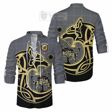 Gladstone (Gladstanes) Tartan Ghillie Kilt Shirt with Family Crest Celtic Wolf Style Men - Tartan Vibes Clothing