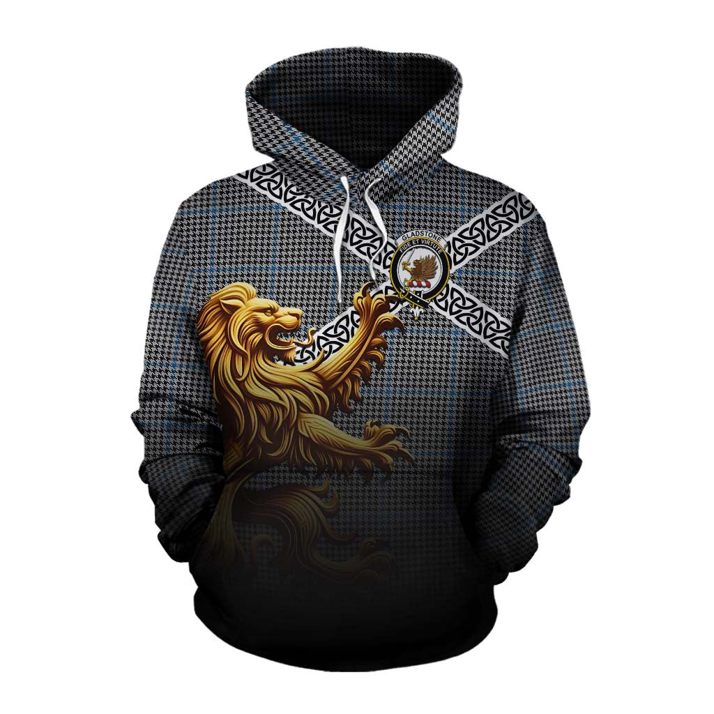 Gladstone (Gladstanes) Crest Tartan Cotton Hoodie with Golden Lion Emblem Celtic Style Pullover Hoodie XS - Tartan Vibes Clothing