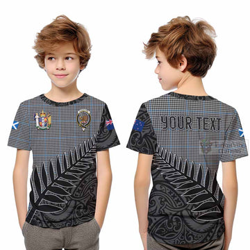 Tartan Vibes Clothing Gladstone (Gladstanes) Crest Tartan Kid T-Shirt with New Zealand Silver Fern Half Style