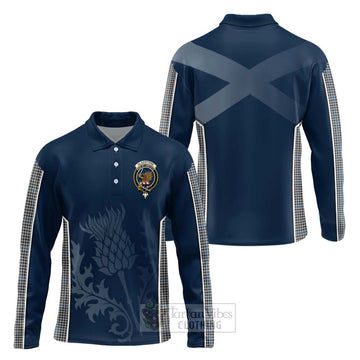 Tartan Vibes Clothing Gladstone (Gladstanes) Tartan Long Sleeve Polo Shirt with Family Crest and Scottish Thistle Vibes Sport Style
