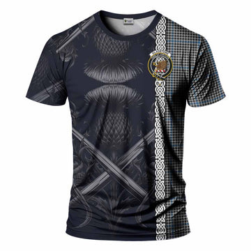 Gladstone (Gladstanes) Tartan T-Shirt with Family Crest Cross Sword Thistle Celtic Vibes