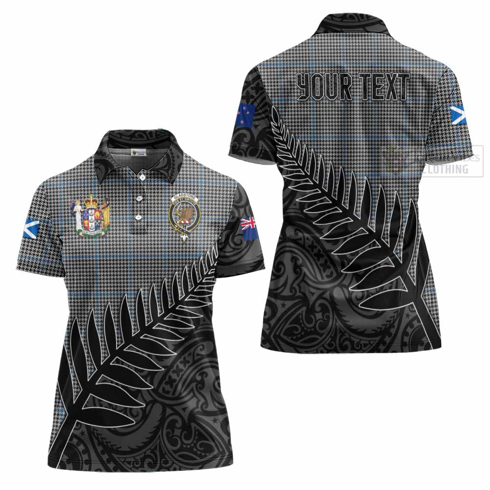 Tartan Vibes Clothing Gladstone (Gladstanes) Crest Tartan Women's Polo Shirt with New Zealand Silver Fern Half Style