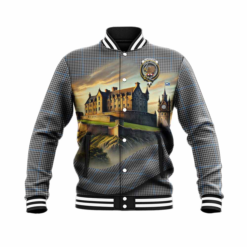Gladstone (Gladstanes) Tartan Family Crest Baseball Jacket with Scottish Ancient Castle Style Unisex - Tartan Vibes Clothing