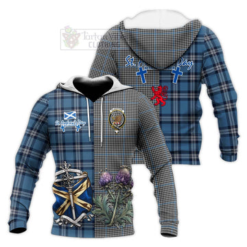 Gladstone (Gladstanes) Tartan Knitted Hoodie Happy St. Andrew's Day Half Tartan Style Unisex Knitted Pullover Hoodie - Tartan Vibes Clothing
