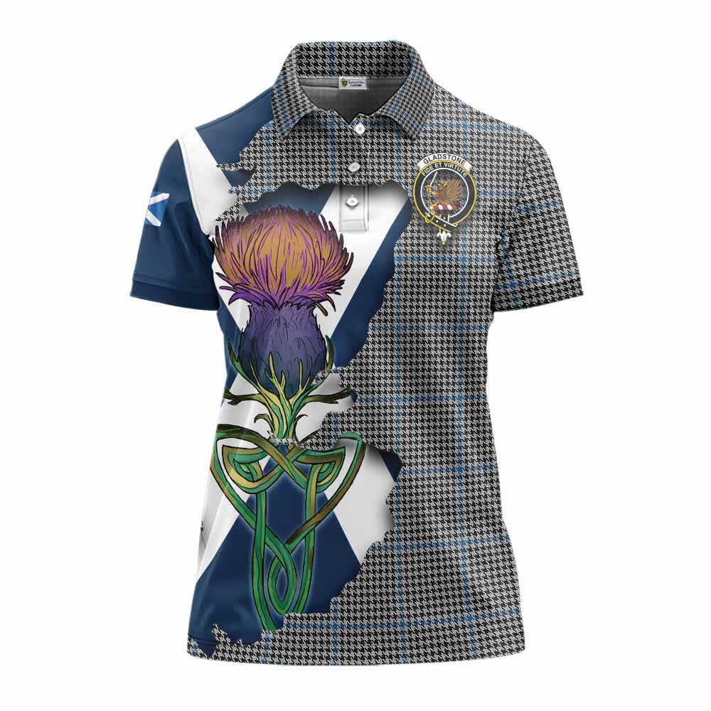 Gladstone (Gladstanes) Tartan Family Crest Women's Polo Shirt Scottish Thistle Celtic Inspired Women - Tartan Vibes Clothing