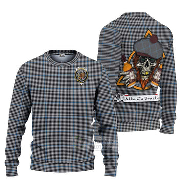 Gladstone (Gladstanes) Tartan Ugly Sweater with Family Crest and Bearded Skull Holding Bottles of Whiskey Unisex - Tartan Vibes Clothing