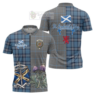 Gladstone (Gladstanes) Tartan Zipper Polo Shirt Happy St. Andrew's Day Half Tartan Style Unisex - Tartan Vibes Clothing