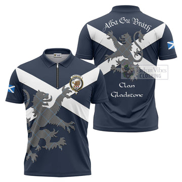 Gladstone (Gladstanes) Tartan Lion Rampant Zipper Polo Shirt Proudly Display Your Heritage with Alba Gu Brath and Clan Name Unisex - Tartan Vibes Clothing