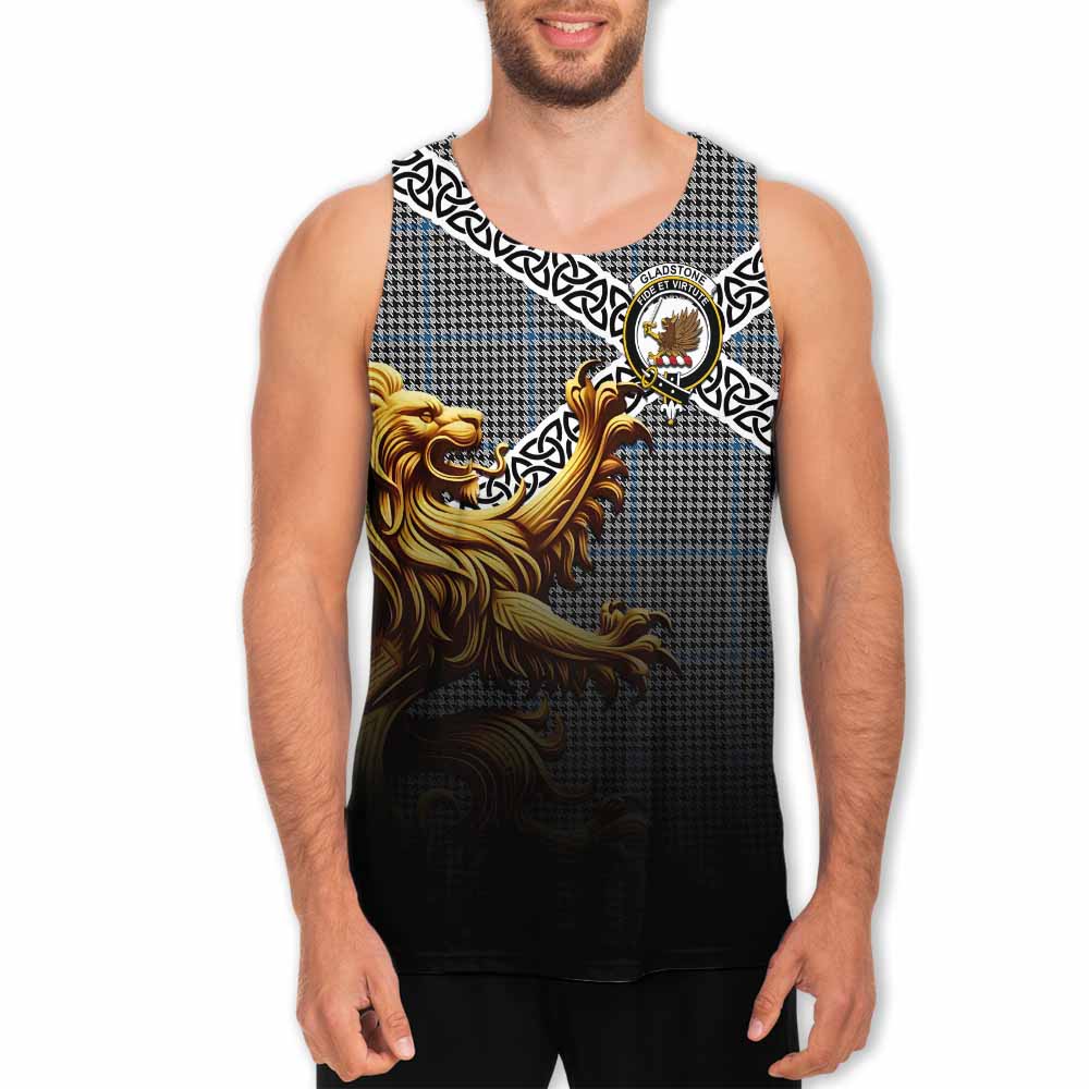 Gladstone (Gladstanes) Crest Tartan Men's Tank Top with Golden Lion Emblem Celtic Style Men - Tartan Vibes Clothing
