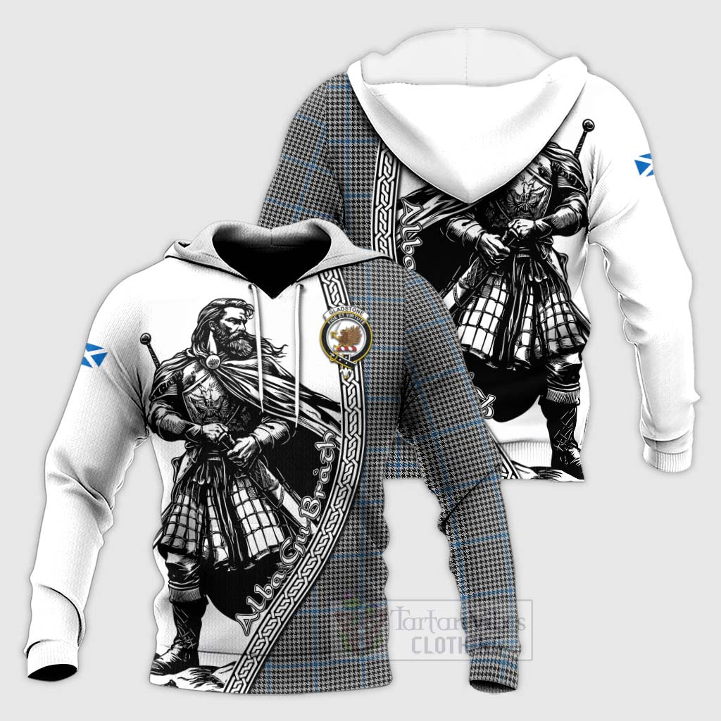 Gladstone (Gladstanes) Tartan Clan Crest Knitted Hoodie with Highlander Warrior Celtic Style Unisex Knitted Pullover Hoodie - Tartan Vibes Clothing