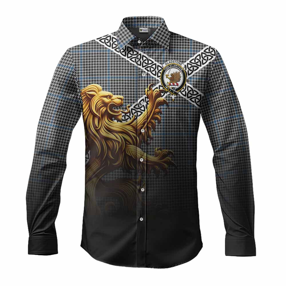 Gladstone (Gladstanes) Crest Tartan Long Sleeve Button Shirt with Golden Lion Emblem Celtic Style Men's Shirt S - Tartan Vibes Clothing