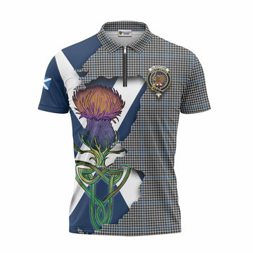 Gladstone (Gladstanes) Tartan Family Crest Zipper Polo Shirt Scottish Thistle Celtic Inspired Unisex - Tartan Vibes Clothing