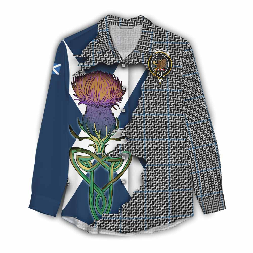 Gladstone (Gladstanes) Tartan Family Crest Women's Casual Shirt Scottish Thistle Celtic Inspired Female - Tartan Vibes Clothing