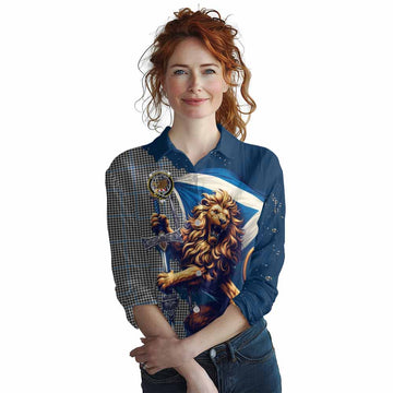 Gladstone (Gladstanes) Tartan Family Crest Women's Casual Shirt with Scottish Majestic Lion Female - Tartan Vibes Clothing