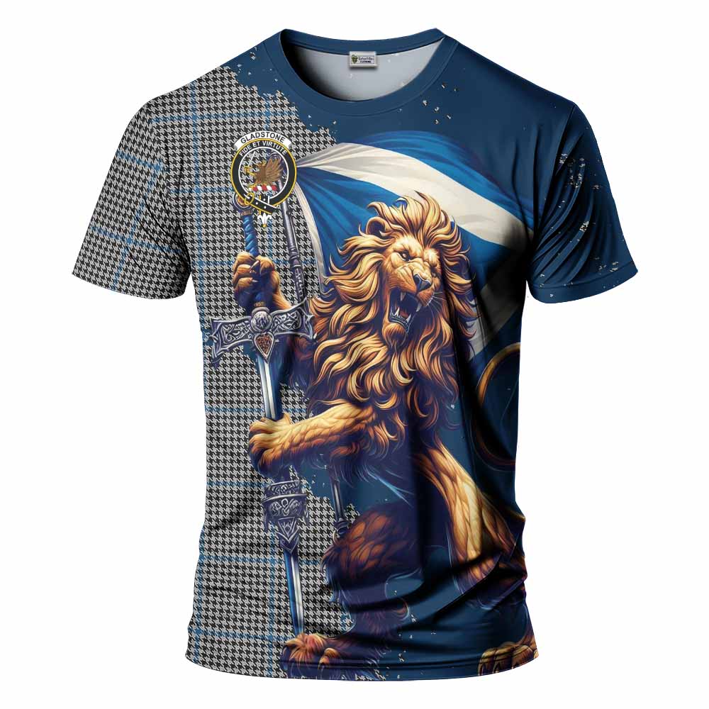 Tartan Vibes Clothing Gladstone (Gladstanes) Tartan Family Crest T-Shirt with Scottish Majestic Lion