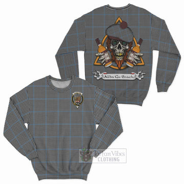 Gladstone (Gladstanes) Tartan Sweatshirt with Family Crest and Bearded Skull Holding Bottles of Whiskey Unisex - Tartan Vibes Clothing