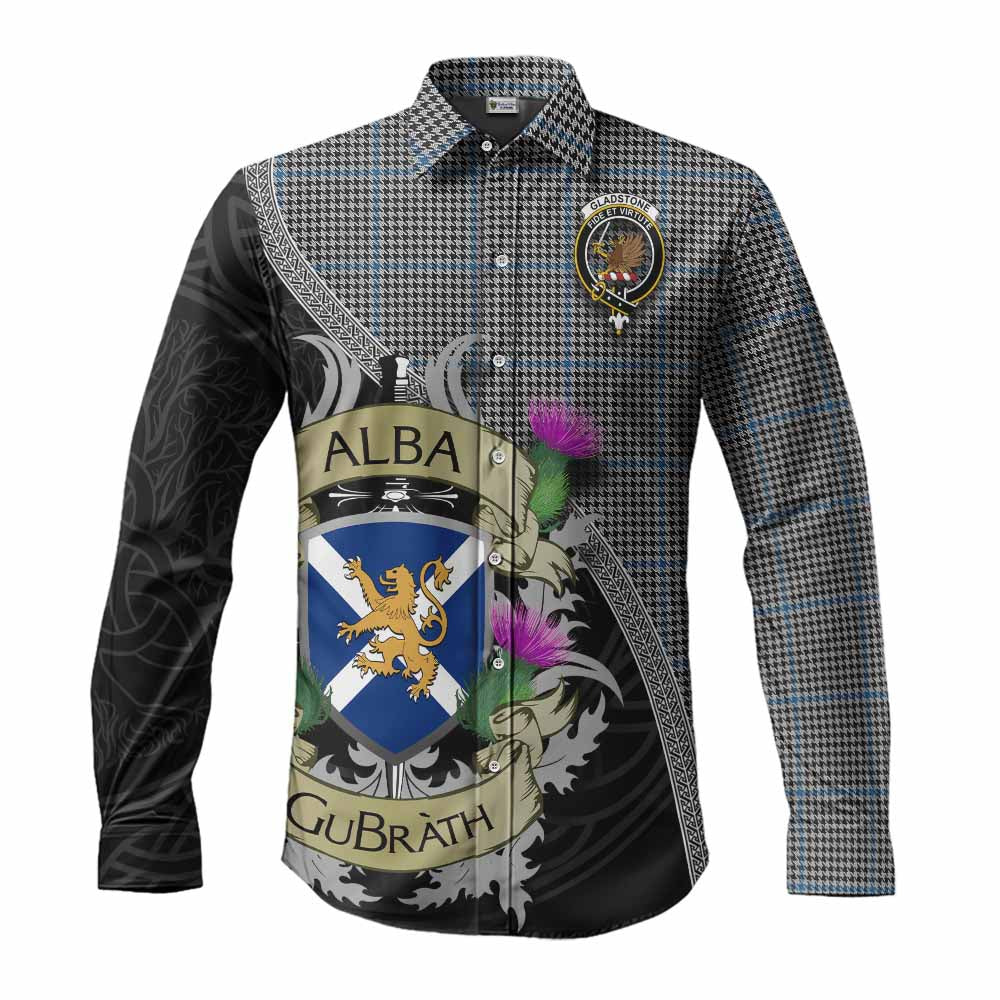 Gladstone (Gladstanes) Tartan Family Crest Long Sleeve Button Shirt Lion Rampant Royal Thistle Shield Celtic Inspired Men's Shirt S - Tartan Vibes Clothing