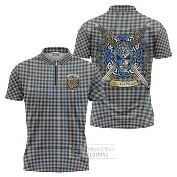 Gladstone (Gladstanes) Tartan Zipper Polo Shirt with Family Crest Celtic Skull Style Unisex - Tartan Vibes Clothing