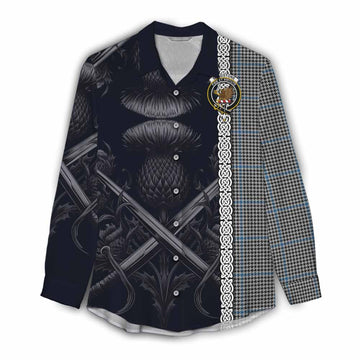 Gladstone (Gladstanes) Tartan Women's Casual Shirt with Family Crest Cross Sword Thistle Celtic Vibes Female - Tartan Vibes Clothing