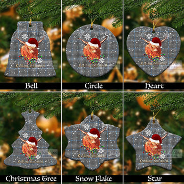 Gladstone (Gladstanes) Tartan Christmas Ceramic Ornaments with Twinkle Highland Cattle Ceramic - Tartan Vibes Clothing