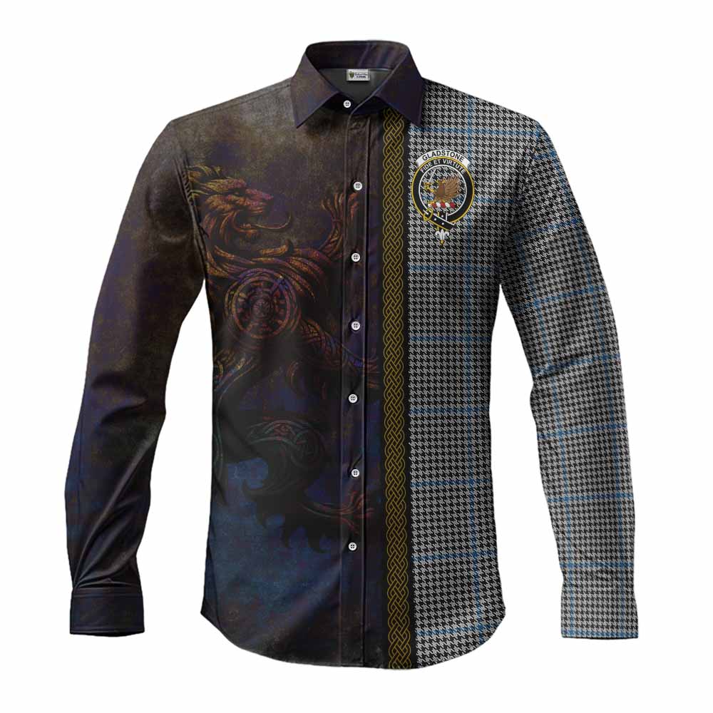 Gladstone (Gladstanes) Tartan Family Crest Long Sleeve Button Shirt Alba Gu Brath Be Brave Lion Ancient Style Men's Shirt S - Tartan Vibes Clothing