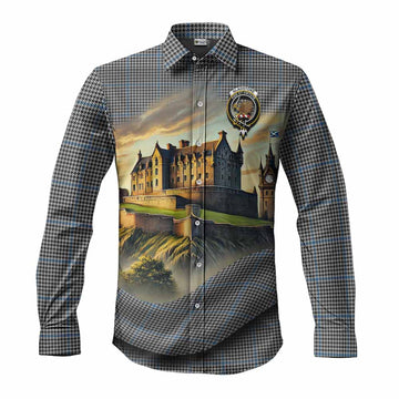 Tartan Vibes Clothing Gladstone (Gladstanes) Tartan Family Crest Long Sleeve Button Shirt with Scottish Ancient Castle Style