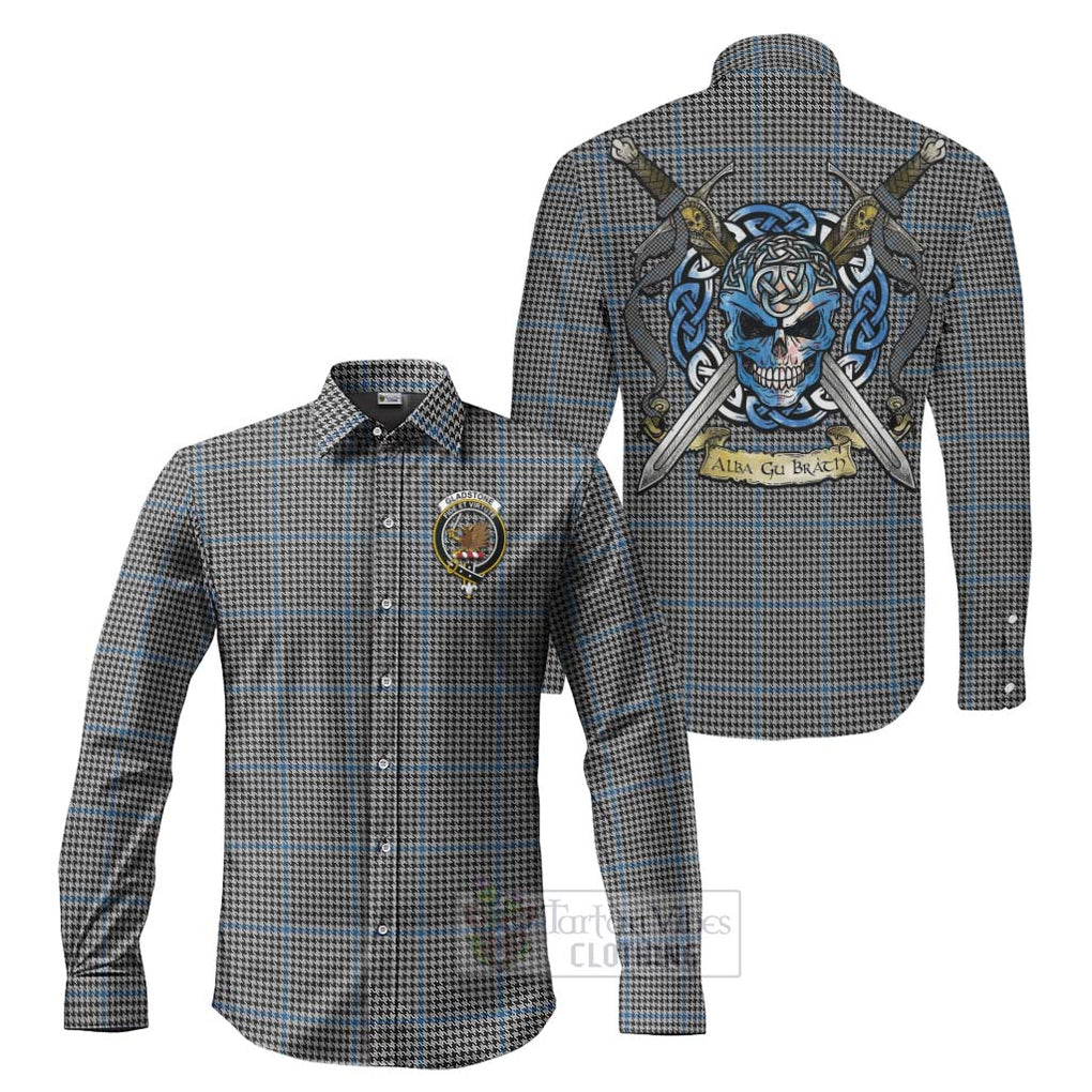 Gladstone (Gladstanes) Tartan Long Sleeve Button Shirt with Family Crest Celtic Skull Style Men's Shirt S - Tartan Vibes Clothing