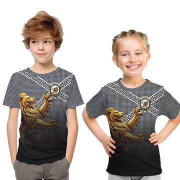 Gladstone (Gladstanes) Crest Tartan Kid T-Shirt with Golden Lion Emblem Celtic Style Youth XL Size14 - Tartan Vibes Clothing