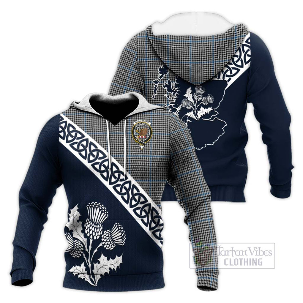 Gladstone (Gladstanes) Tartan Knitted Hoodie Featuring Thistle and Scotland Map Unisex Knitted Pullover Hoodie - Tartan Vibes Clothing