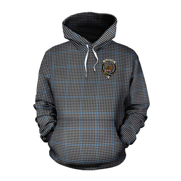 Gladstone (Gladstanes) Tartan Cotton Hoodie with Family Crest and Bearded Skull Holding Bottles of Whiskey Pullover Hoodie XS - Tartan Vibes Clothing