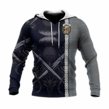 Gladstone (Gladstanes) Tartan Knitted Hoodie with Family Crest Cross Sword Thistle Celtic Vibes Unisex Knitted Pullover Hoodie - Tartan Vibes Clothing