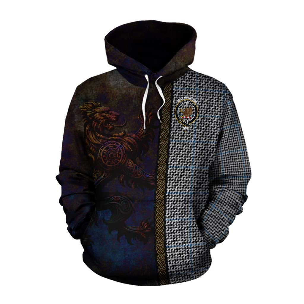 Tartan Vibes Clothing Gladstone (Gladstanes) Tartan Family Crest Cotton Hoodie Alba Gu Brath Be Brave Lion Ancient Style