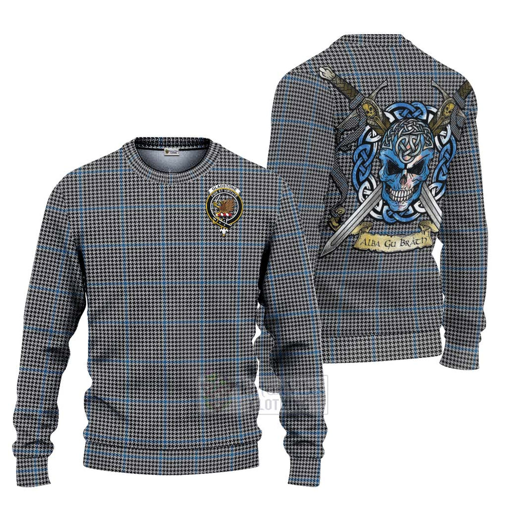 Gladstone (Gladstanes) Tartan Ugly Sweater with Family Crest Celtic Skull Style Unisex - Tartan Vibes Clothing