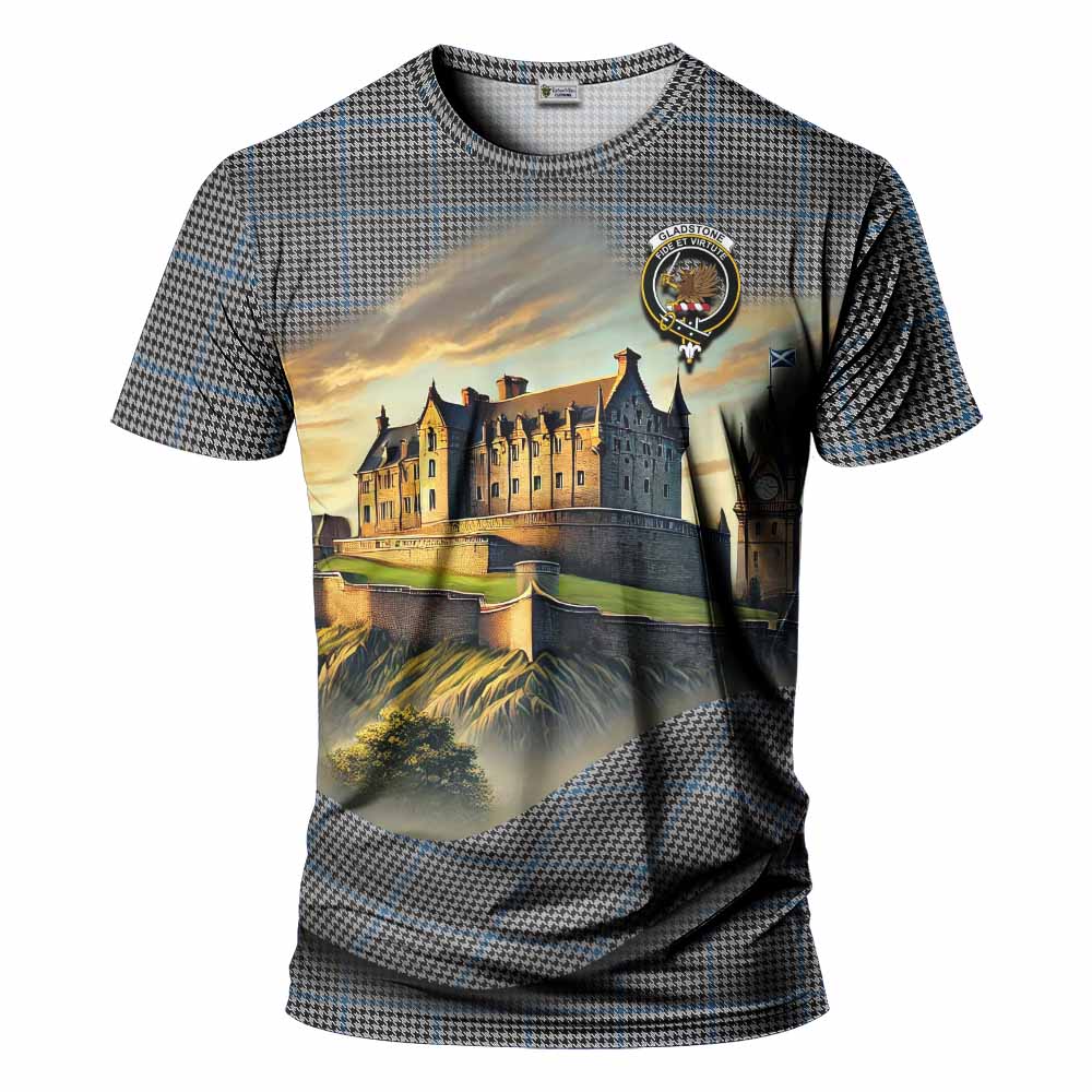 Tartan Vibes Clothing Gladstone (Gladstanes) Tartan Family Crest T-Shirt with Scottish Ancient Castle Stype