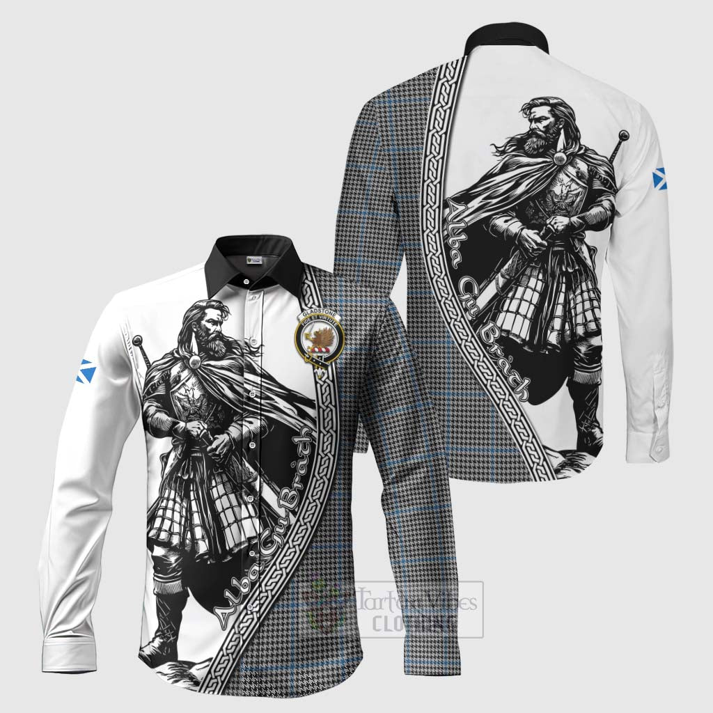 Gladstone (Gladstanes) Tartan Clan Crest Long Sleeve Button Shirt with Highlander Warrior Celtic Style Men's Shirt S - Tartan Vibes Clothing