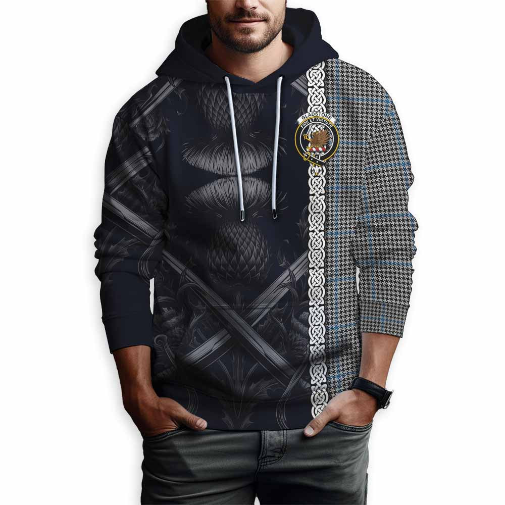 Gladstone (Gladstanes) Tartan Hoodie with Family Crest Cross Sword Thistle Celtic Vibes Pullover Hoodie - Tartan Vibes Clothing