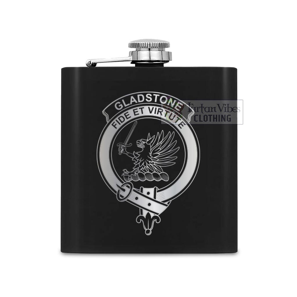 Gladstone (Gladstanes) Crest Hip Flask Set 7oz Black Stainless Steel with A Gift Box One Size 7oz - 2D-tartanvibesclothing
