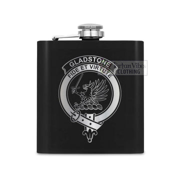 Gladstone (Gladstanes) Crest Hip Flask Set 7oz Black Stainless Steel with A Gift Box One Size 7oz - 2D-tartanvibesclothing