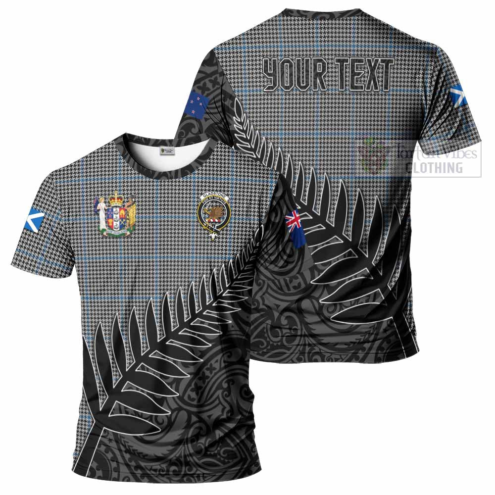 Tartan Vibes Clothing Gladstone (Gladstanes) Crest Tartan T-Shirt with New Zealand Silver Fern Half Style