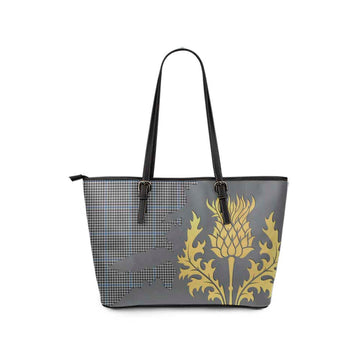 Tartan Vibes Clothing Gladstone (Gladstanes) Tartan Leather Tote Bag Gold Thistle Style