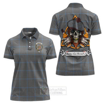 Gladstone (Gladstanes) Tartan Women's Polo Shirt with Family Crest and Bearded Skull Holding Bottles of Whiskey Women - Tartan Vibes Clothing