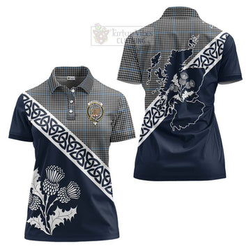 Gladstone (Gladstanes) Tartan Women's Polo Shirt Featuring Thistle and Scotland Map Women - Tartanvibesclothing Store
