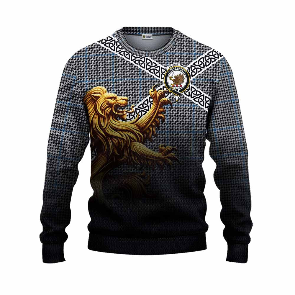 Gladstone (Gladstanes) Crest Tartan Knitted Sweater with Golden Lion Emblem Celtic Style Unisex - Tartan Vibes Clothing