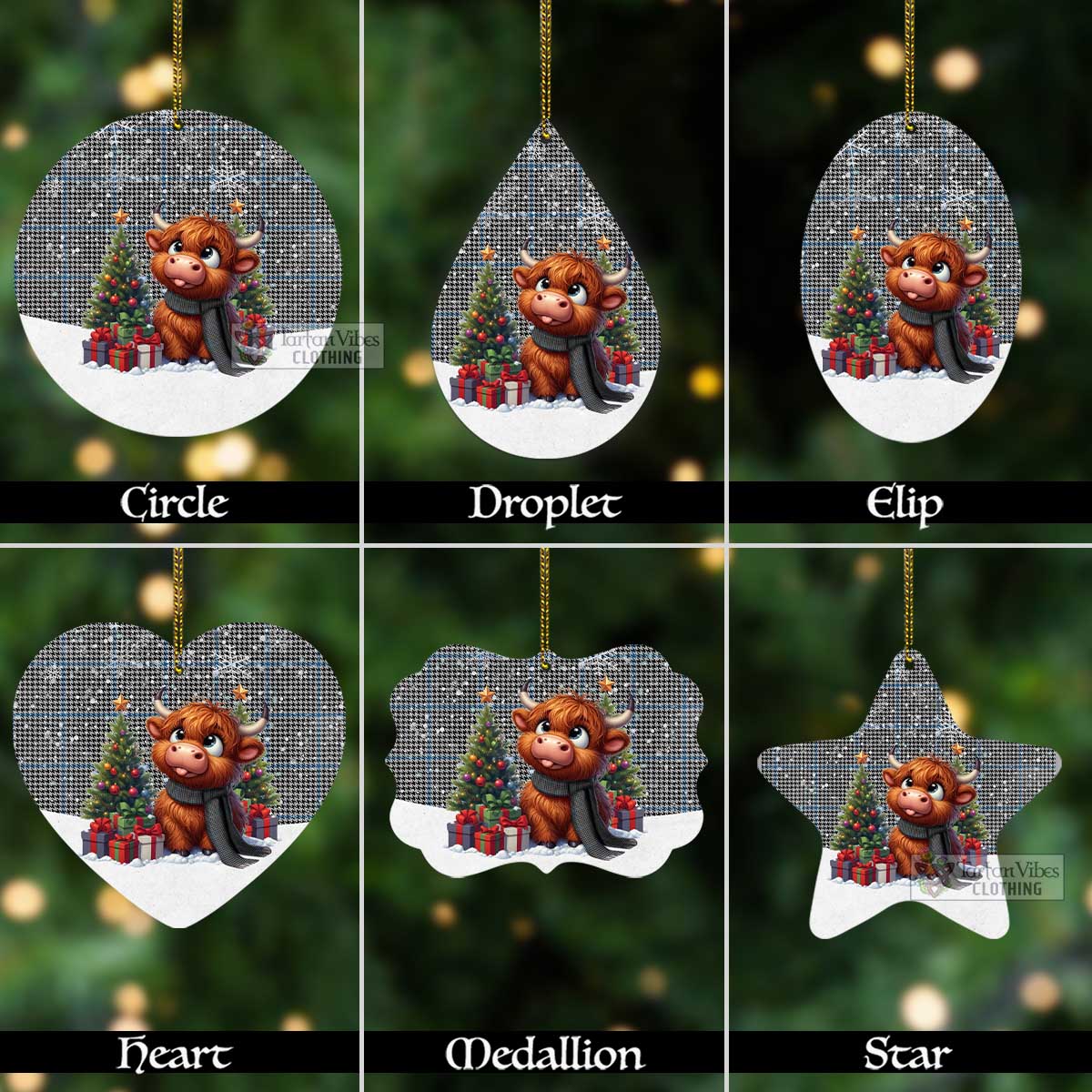 Gladstone (Gladstanes) Tartan Christmas Aluminium Ornament with Adorable Highland Coo Aluminium - Tartan Vibes Clothing