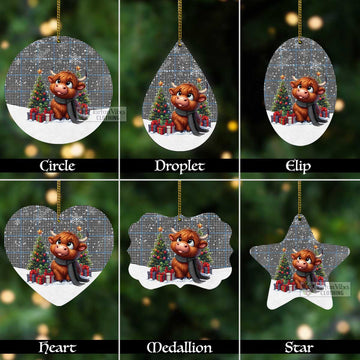 Tartan Vibes Clothing Gladstone (Gladstanes) Tartan Christmas Aluminium Ornament with Adorable Highland Coo