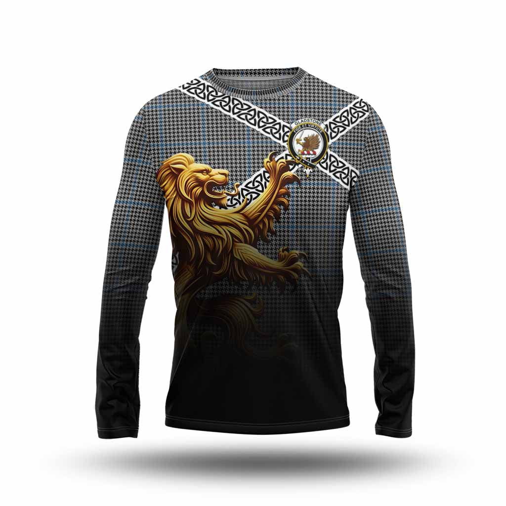 Gladstone (Gladstanes) Crest Tartan Long Sleeve T-Shirt with Golden Lion Emblem Celtic Style Unisex - Tartan Vibes Clothing