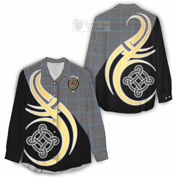 Gladstone (Gladstanes) Tartan Women's Casual Shirt with Family Crest and Celtic Symbol Style - Tartan Vibes Clothing