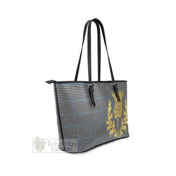Tartan Vibes Clothing Gladstone (Gladstanes) Tartan Leather Tote Bag Gold Thistle Style